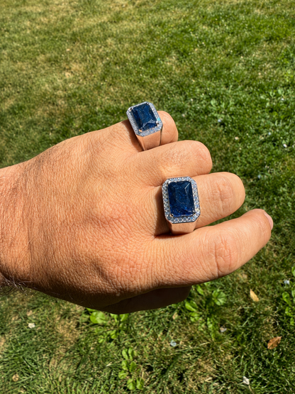 MOISSANITE Fortress Ring - 925 Silver - Genuine Blue Sapphire Stone