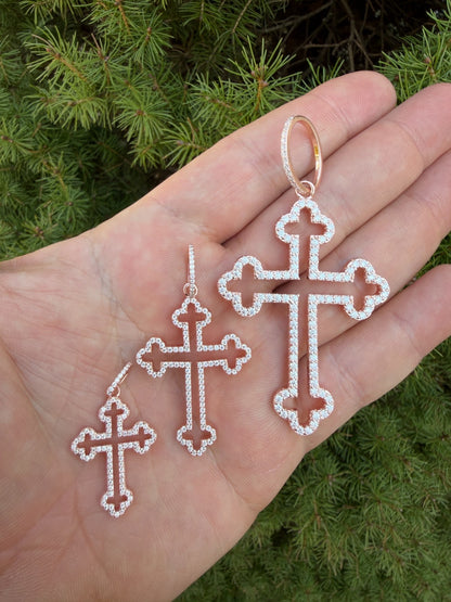 MOISSANITE Gothic Cross Cutout Pendant - 14k Rose Gold Vermeil 925 Silver - 3 Sizes 1.33"-3"