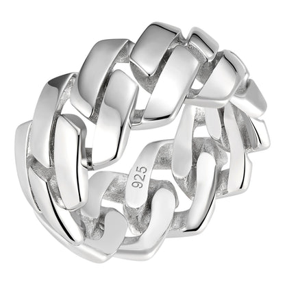 Classic 11.5mm Prong Miami Cuban Eternity Band Ring - 925 Silver - Plain