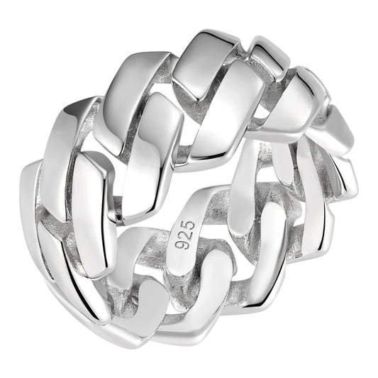 Classic 11.5mm Prong Miami Cuban Eternity Band Ring - 925 Silver - Plain