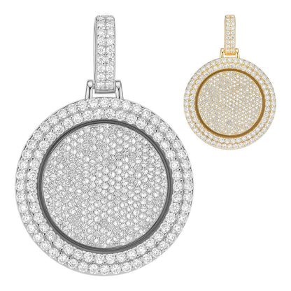 MOISSANITE Round Spinner Pendant - 14k Yellow Gold Vermeil Or 925 Silver - Medium 1.75"