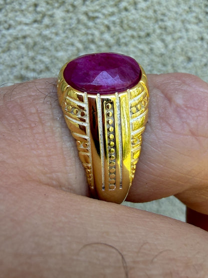 Royal Dynasty Ring - 14k Gold Vermeil 925 Silver - Genuine Red Ruby Stone