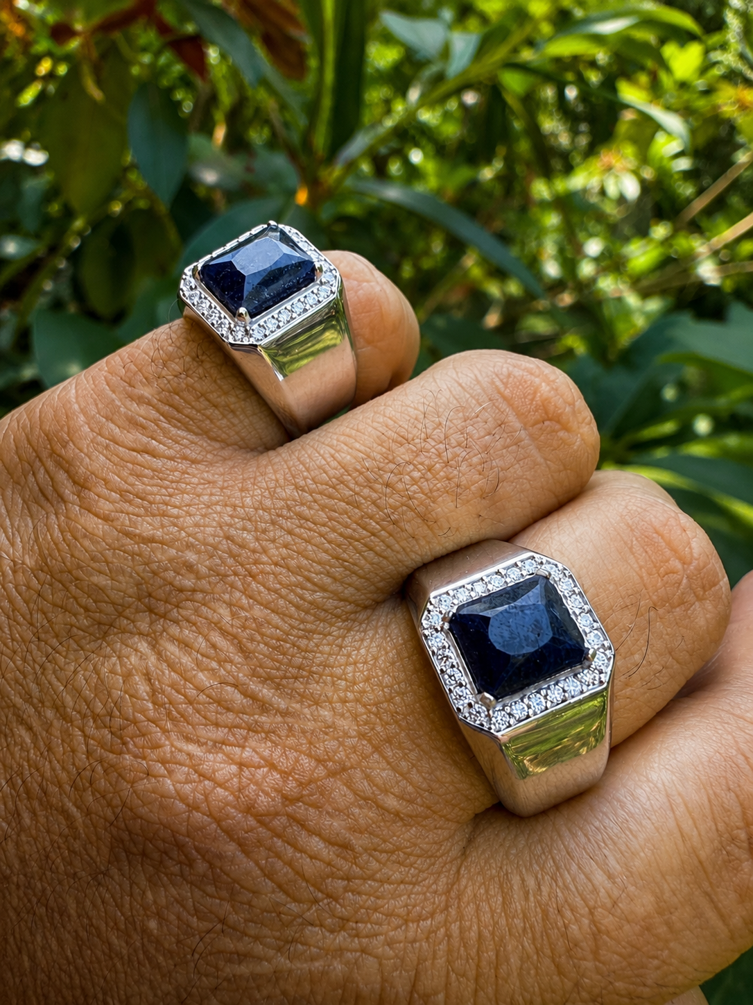 MOISSANITE Cardinal Crown Ring - 925 Silver - Genuine Blue Sapphire Stone
