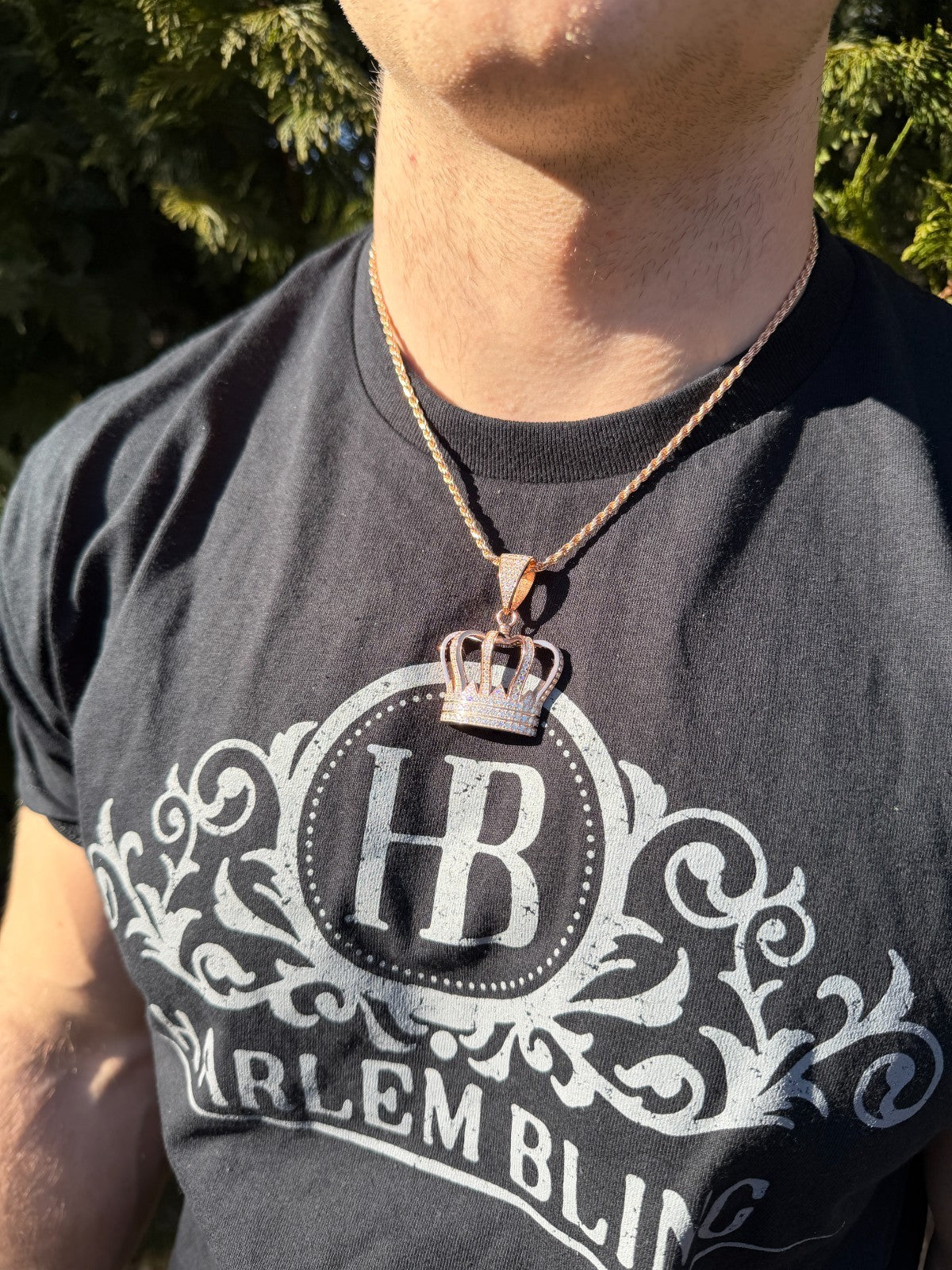 MOISSANITE Royalty Crown Pendant - 14k Yellow/Rose Gold Vermeil or 925 Silver - Large 2"