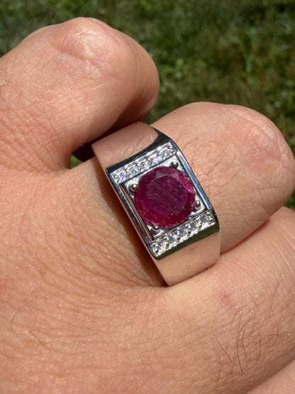MOISSANITE Monarch Ring - 925 Silver - Genuine Red Ruby Stone