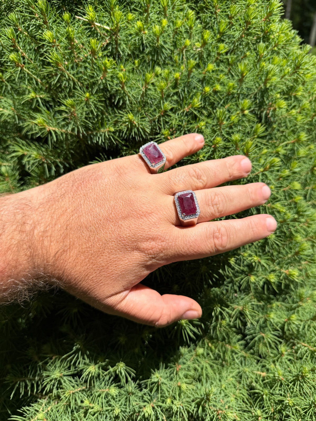MOISSANITE Fortress Ring - 925 Silver - Genuine Red Ruby Stone