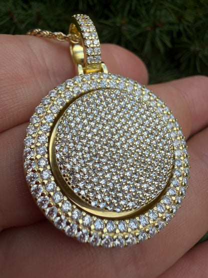 MOISSANITE Round Spinner Pendant - 14k Yellow Gold Vermeil Or 925 Silver - Medium 1.75"