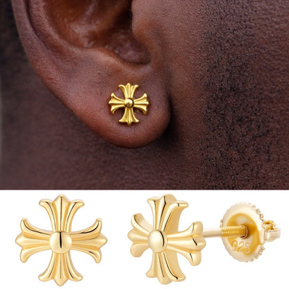 Hearts Of Chrome Cross Earrings - 14k Gold Vermeil 925 Silver - 8mm