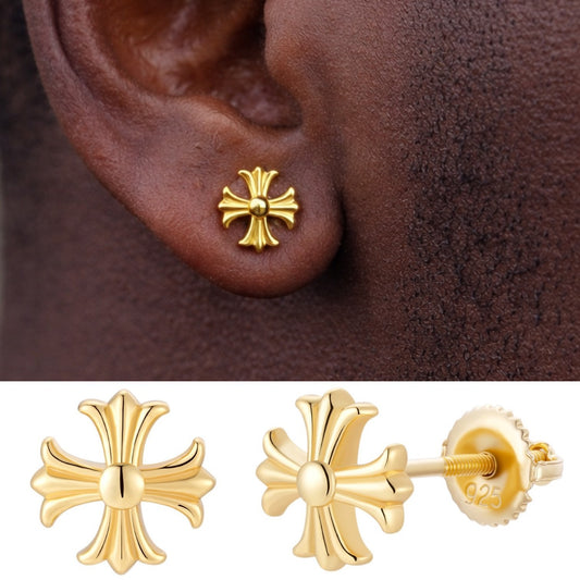 Hearts Of Chrome Cross Earrings - 14k Gold Vermeil 925 Silver - 8mm