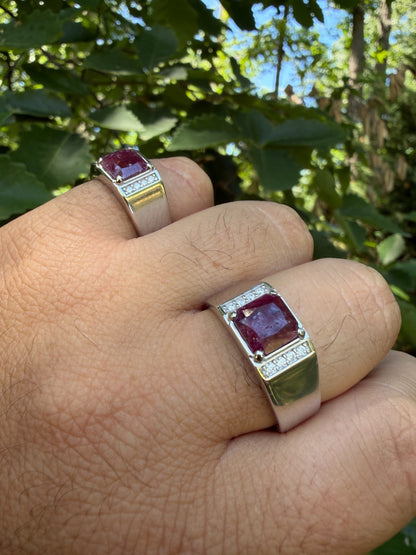 MOISSANITE Monarch Ring - 925 Silver - Genuine Red Ruby Stone