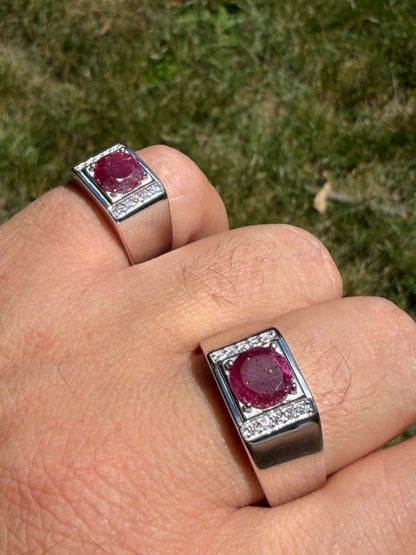 MOISSANITE Monarch Ring - 925 Silver - Genuine Red Ruby Stone