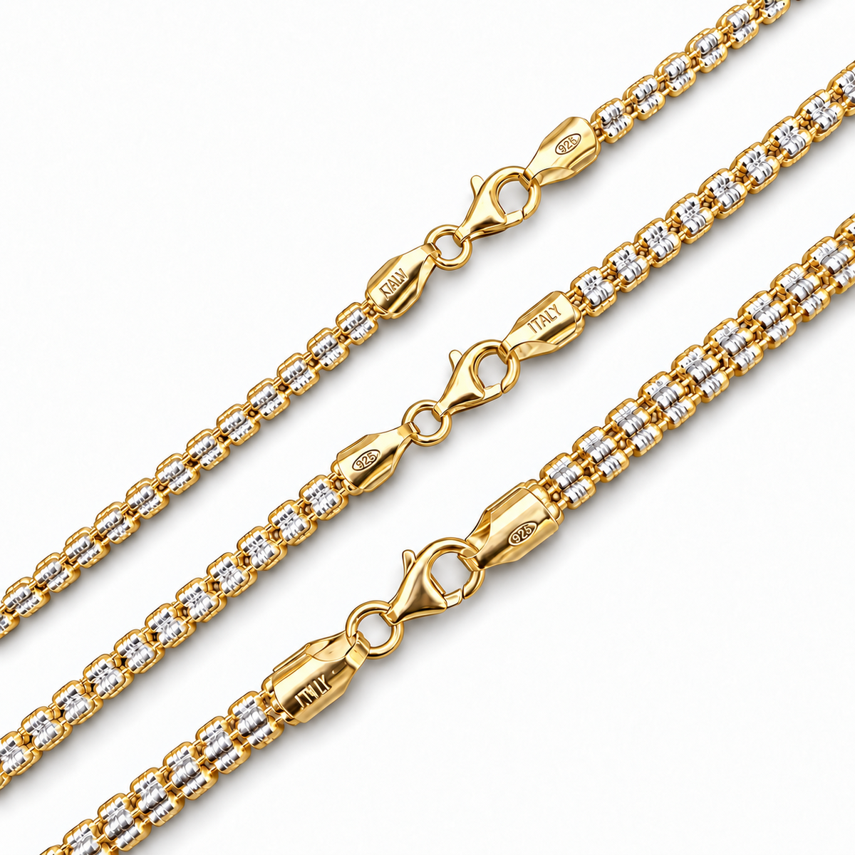 Ice Link Chain Necklace - 14k Gold Vermeil 925 Sterling Silver - 16"-30" - 4mm-5mm