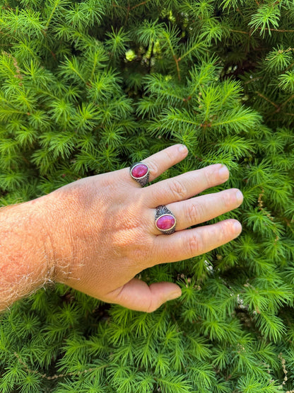 Columbian King Ring - 925 Silver Oxidized - Genuine Red Ruby Stone