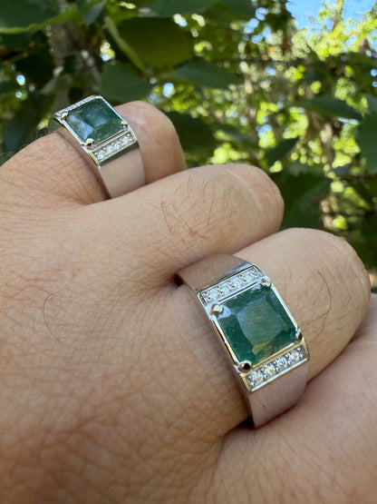 MOISSANITE Kingsmark Ring - 925 Silver - Genuine Green Emerald Stone