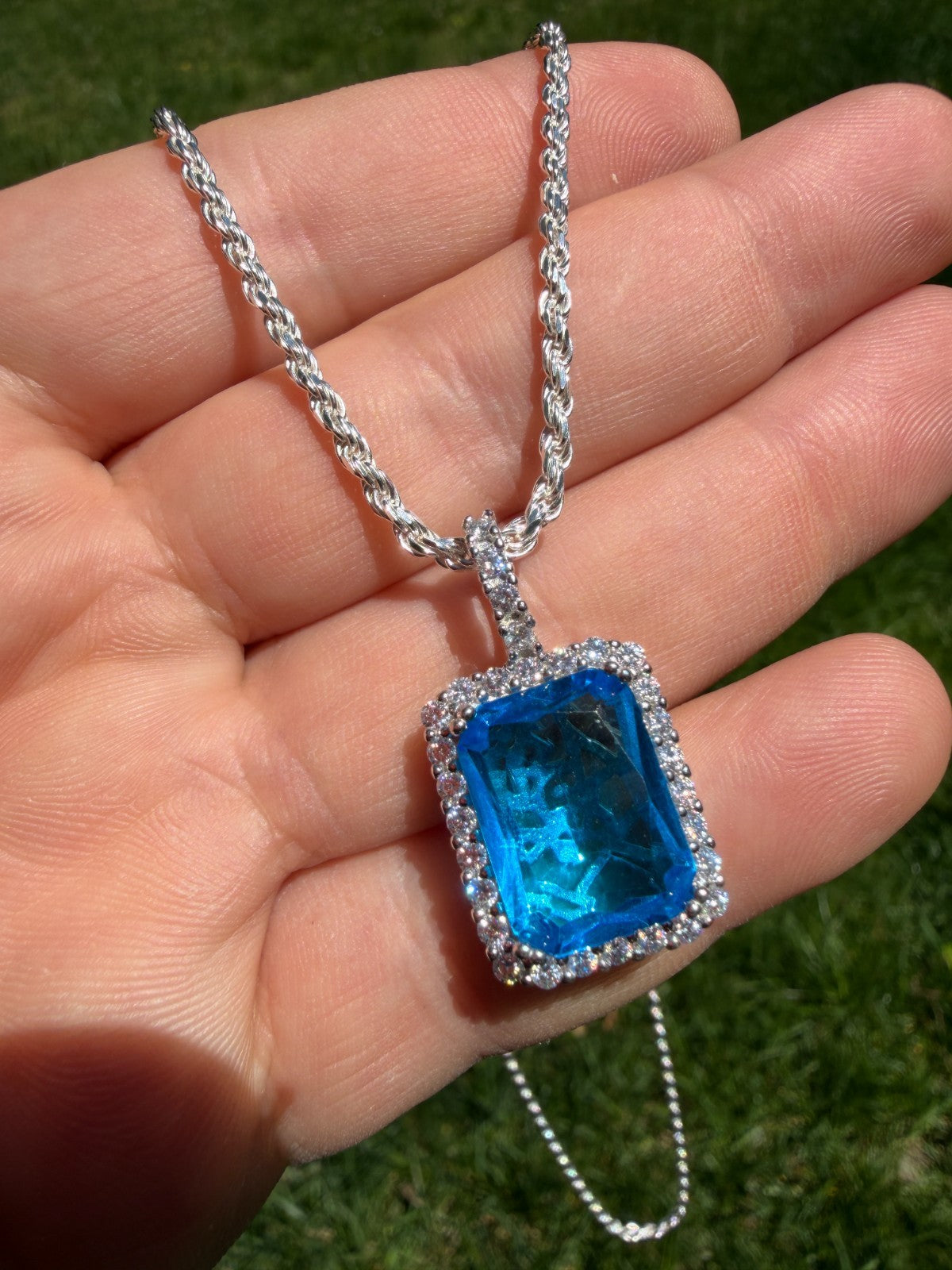 MOISSANITE Royalty Ocean Freeze Pendant - 925 Silver - Lab Aquamarine Stone
