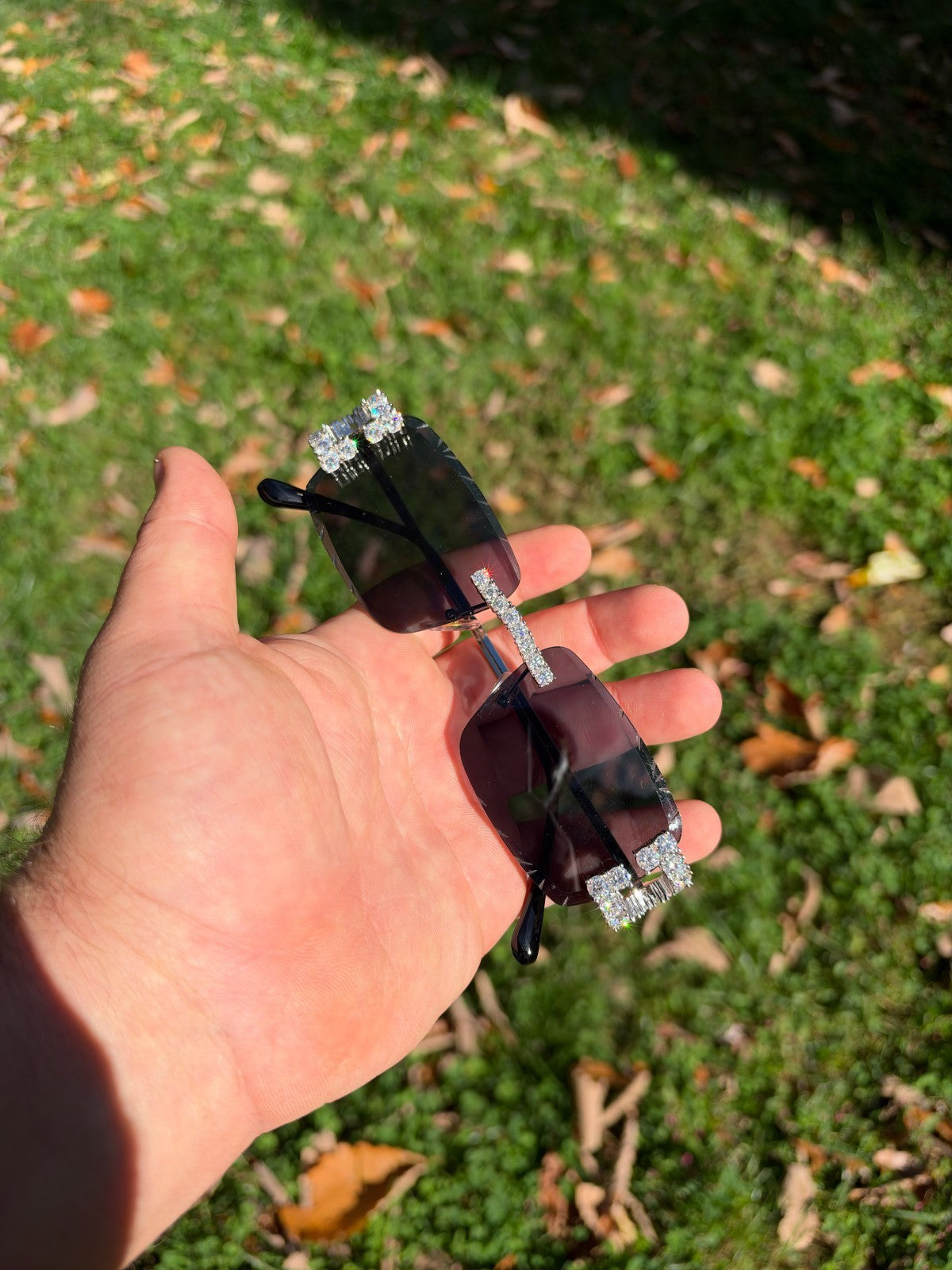MOISSANITE Big Stone 15ct Iced Out Sunglasses - 925 Silver Buffs - Black
