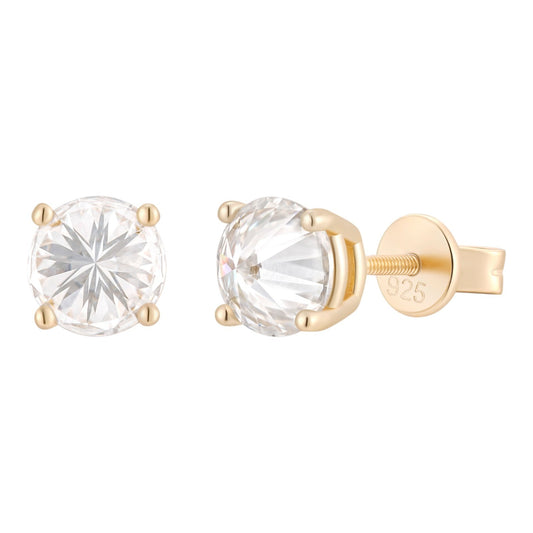 MOISSANITE Upside Down Reverse Set Stud Earrings - 14k Gold Vermeil 925 Silver - 5mm-8mm - 1-4ct