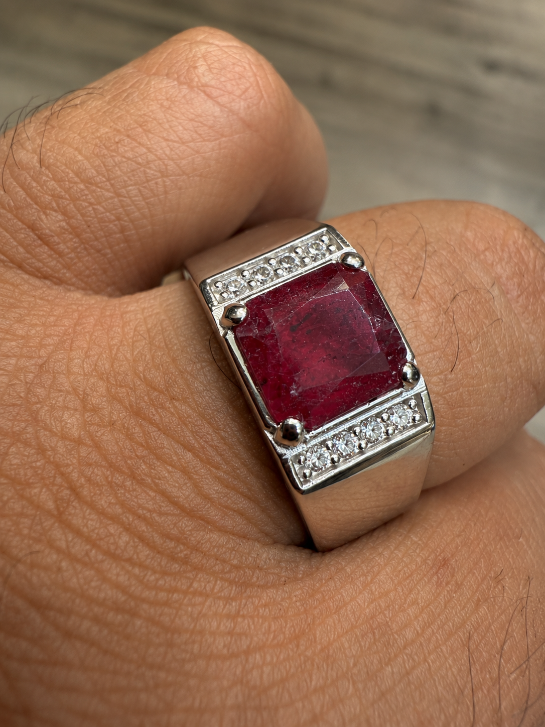 MOISSANITE Monarch Ring - 925 Silver - Genuine Red Ruby Stone