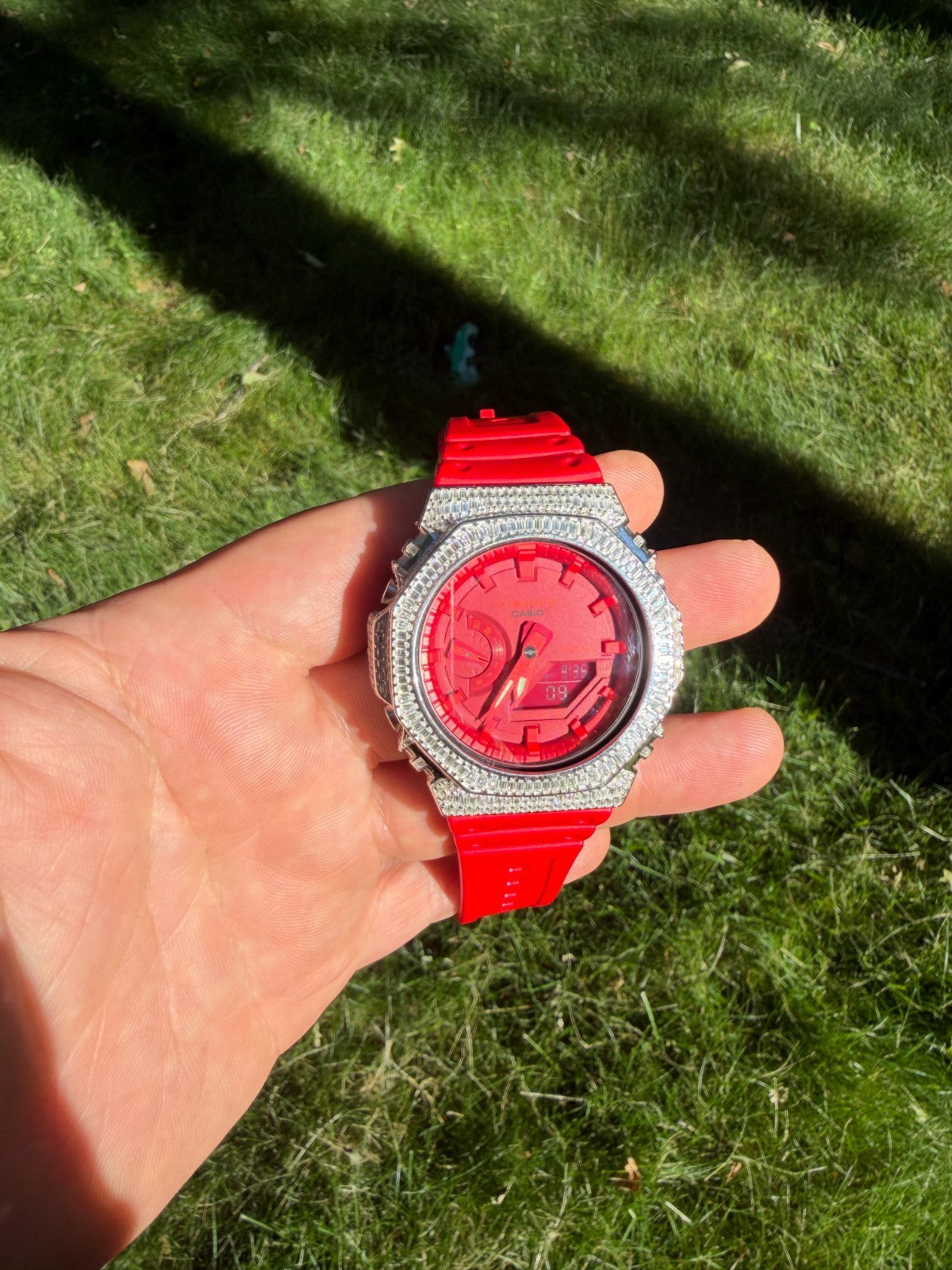 MOISSANITE Real 925 Silver Iced Baguette Red Casio G Shock GA-2100 Hip Hop Watch