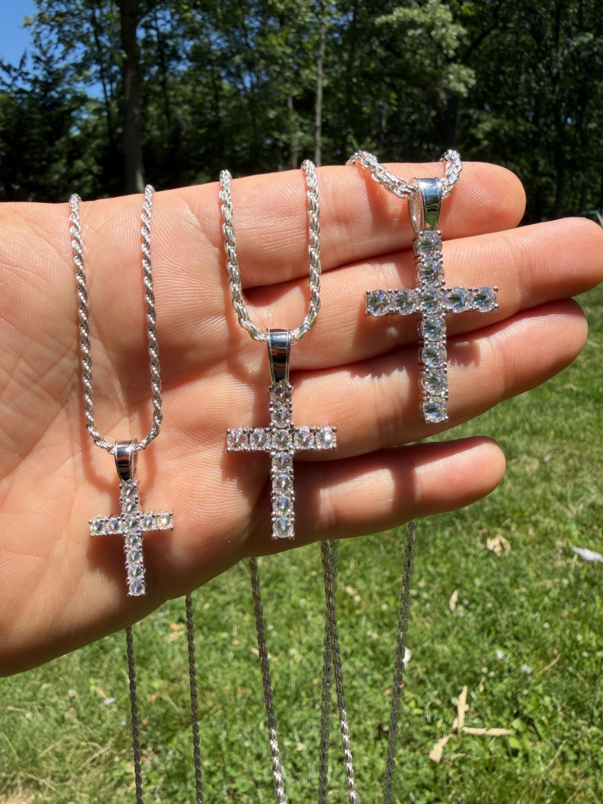 Real 925 Silver Cross Iced Pendant Upside Down Set Reverse MOISSANITE Necklace
