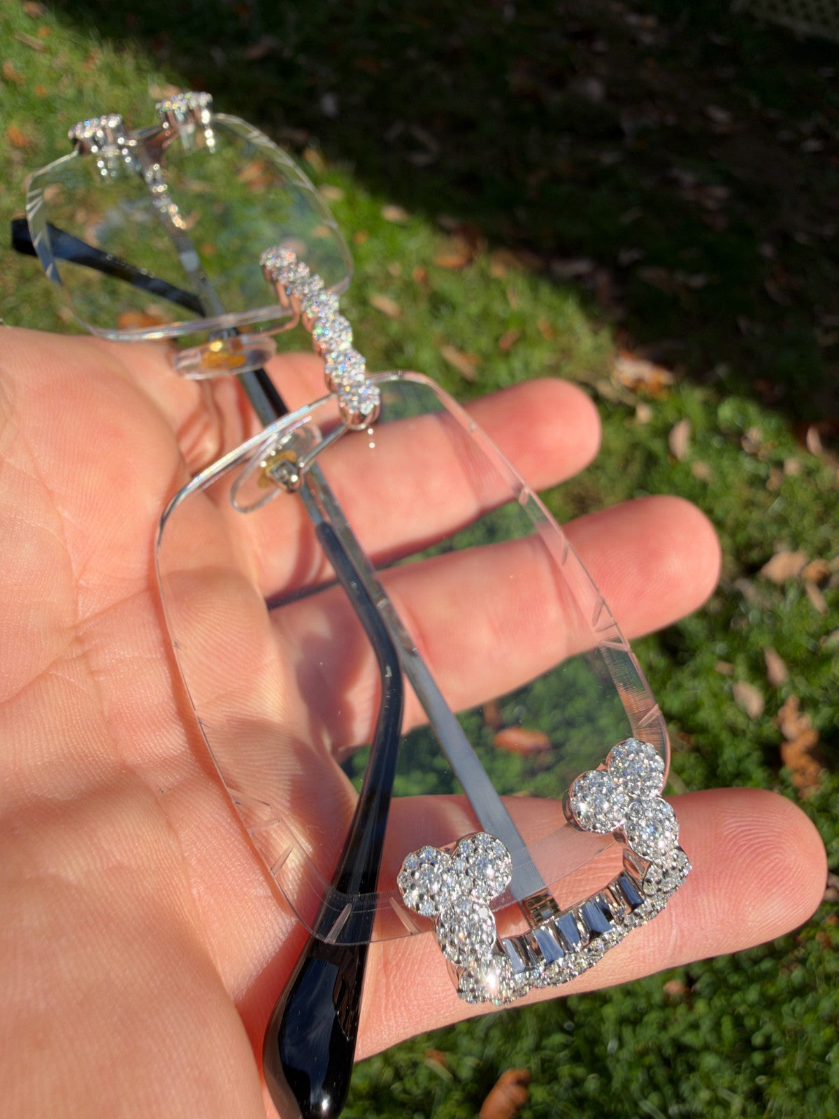 MOISSANITE Cluster Custom Iced Out Sunglasses - 925 Silver Buffs - Clear
