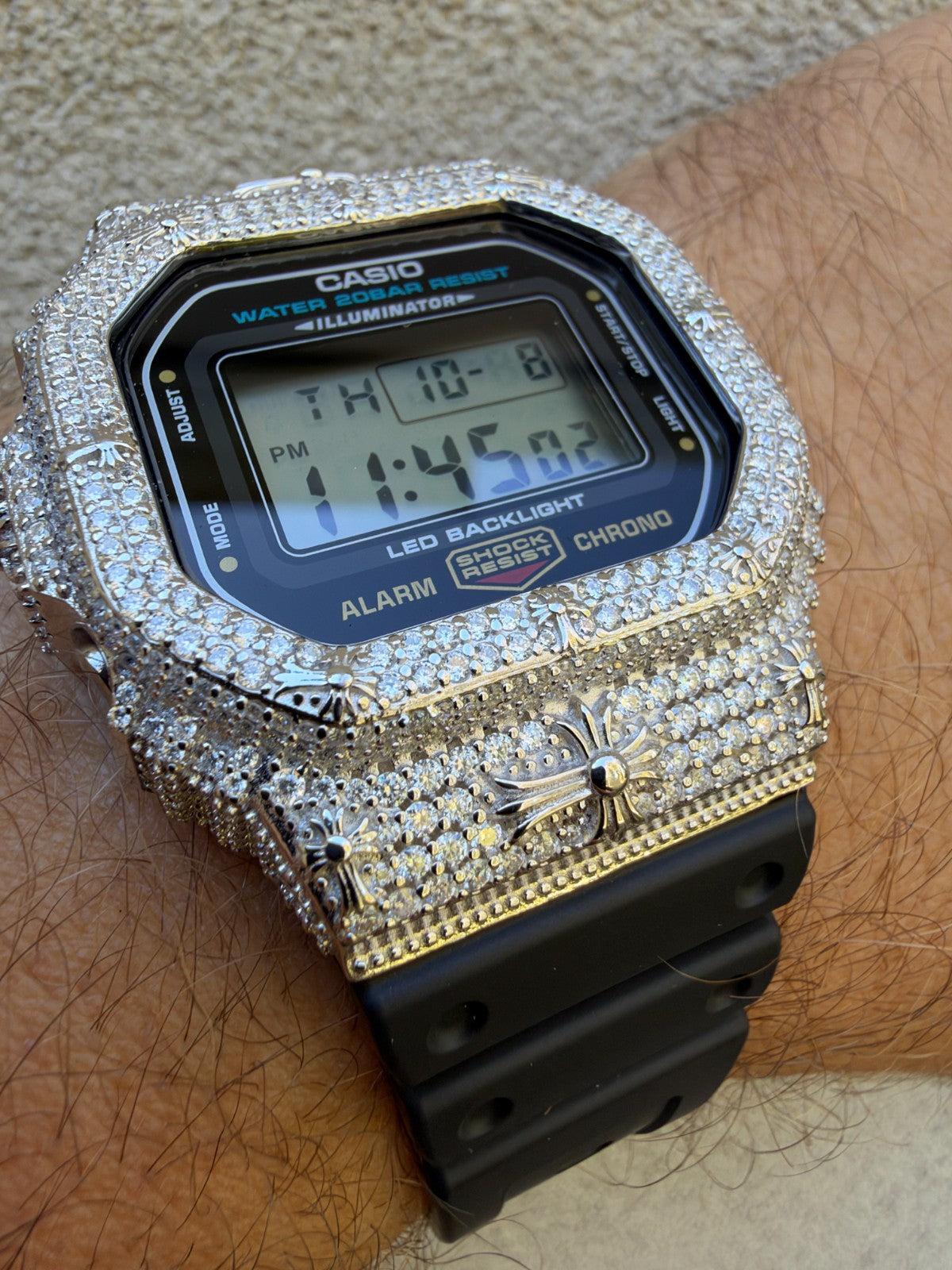 MOISSANITE Real 925 Silver Iced Casio G Shock DW-5600UE Cross Hip Hop Watch