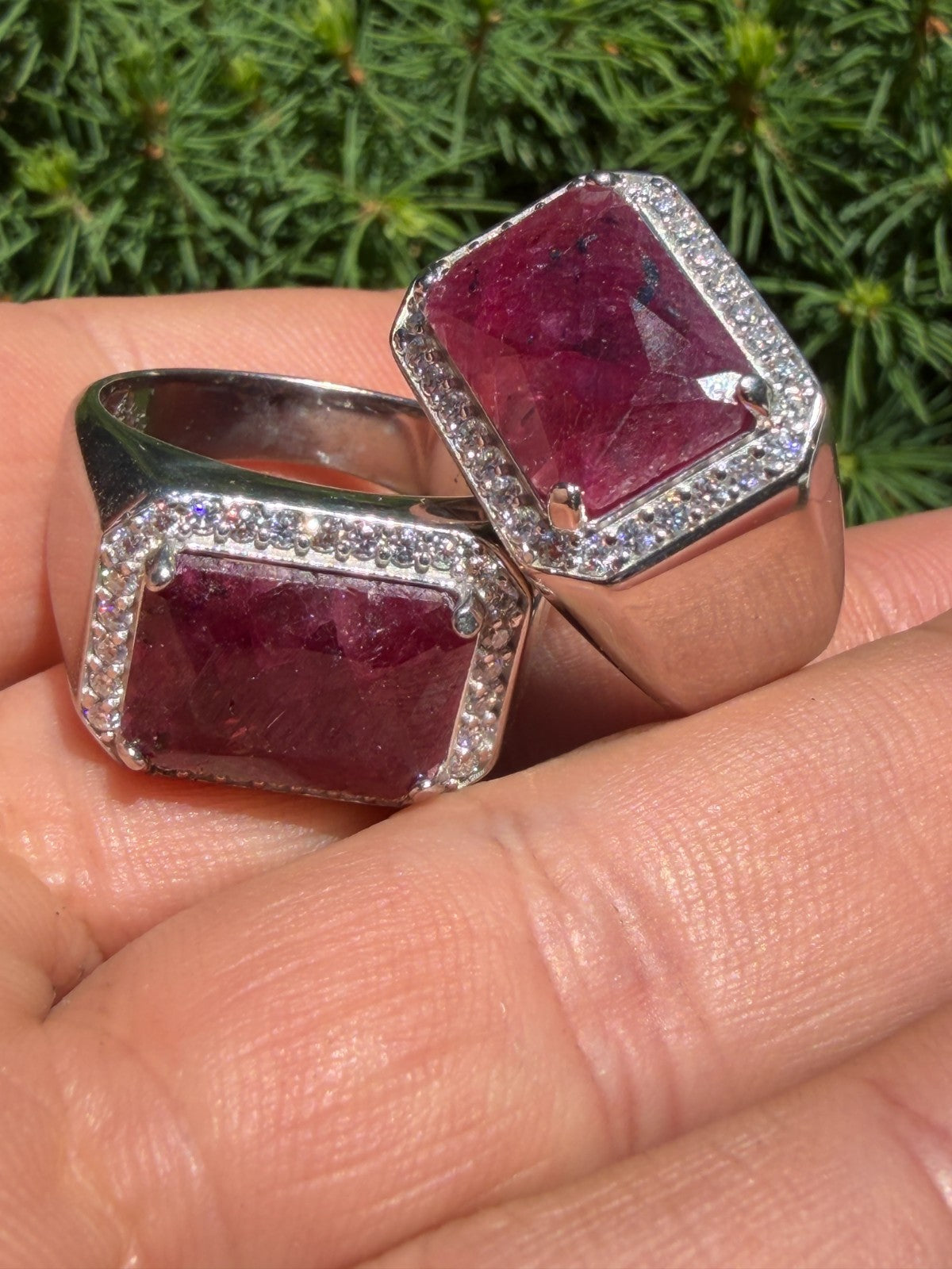 MOISSANITE Fortress Ring - 925 Silver - Genuine Red Ruby Stone