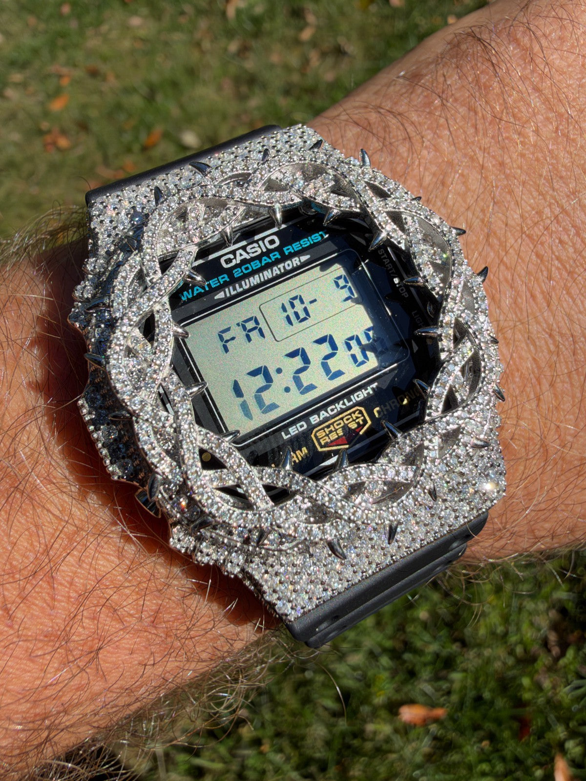 MOISSANITE Real 925 Silver Iced Casio G Shock DW-5600UE Crown of Thorns Watch