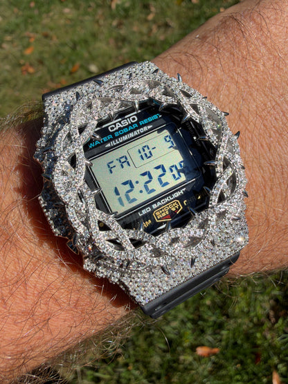 MOISSANITE Real 925 Silver Iced Casio G Shock DW-5600UE Crown of Thorns Watch