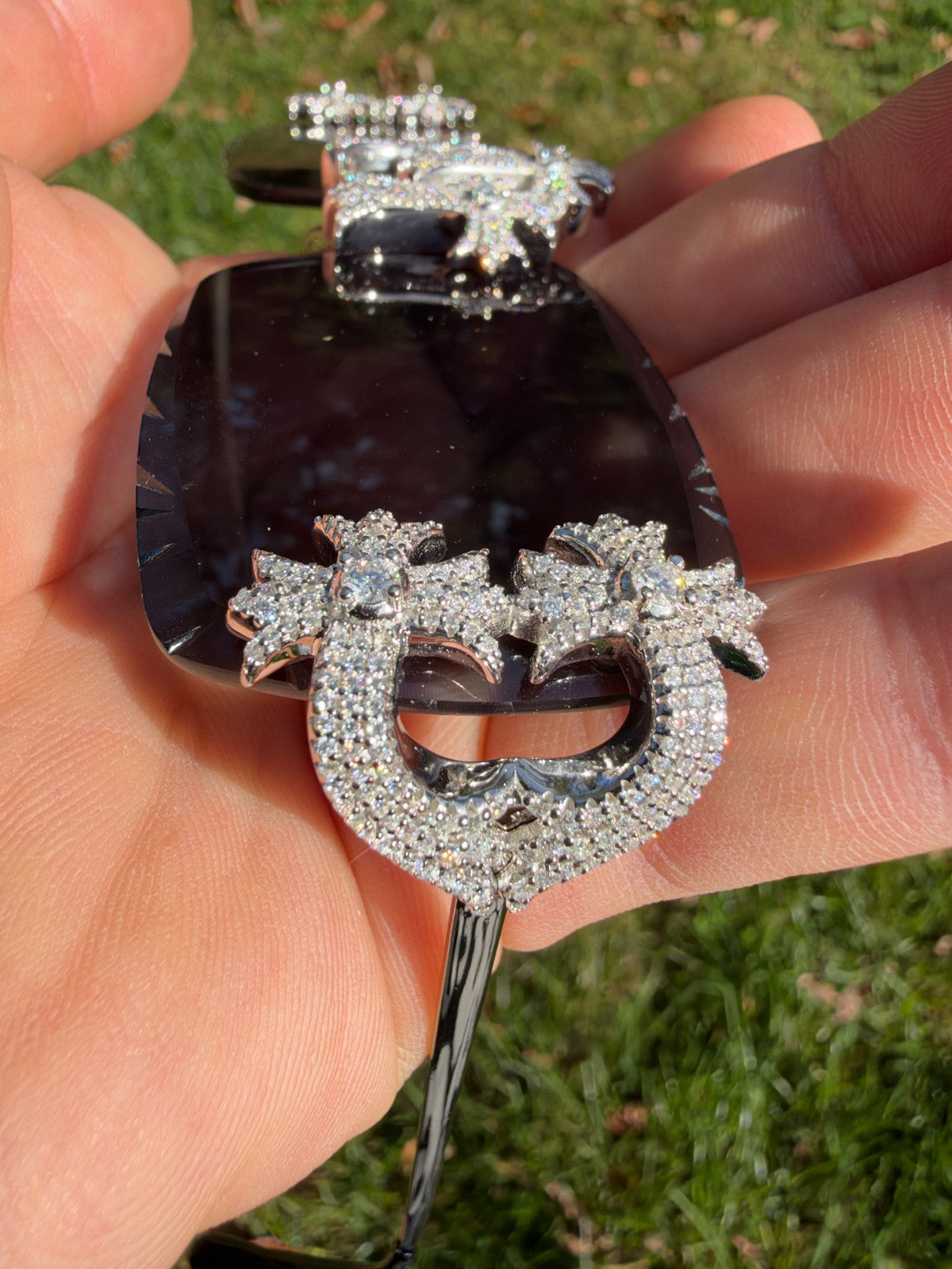 MOISSANITE Hearts Chrome Cross Iced Out Sunglasses - 925 Silver Buffs - Black