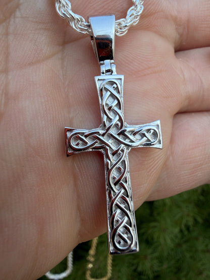 Viking Warrior Celtic Cross Pendant - 14k Gold Vermeil 925 Silver - Medium 1.75"