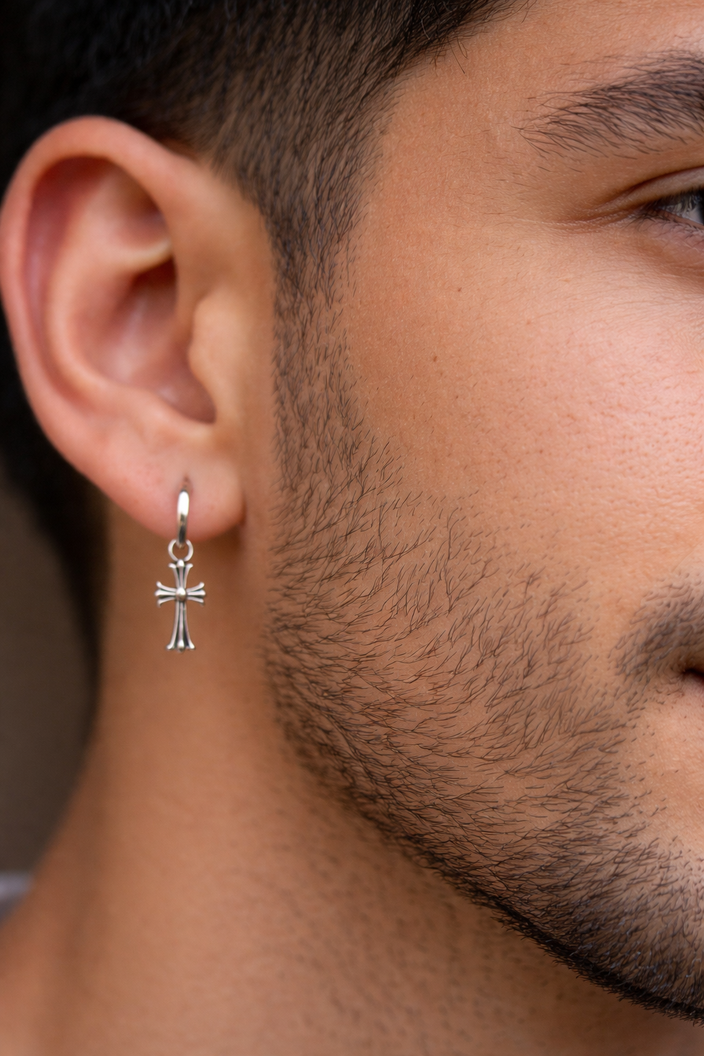 Hearts Of Chrome Studs W. Dangle Cross Earrings - 925 Silver Oxidized