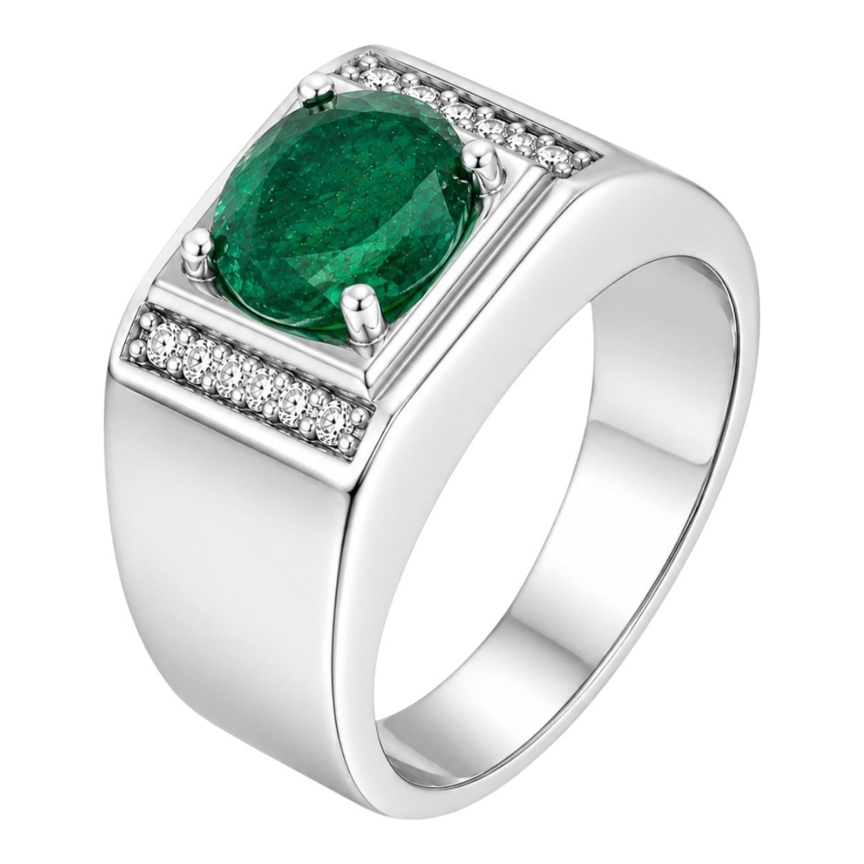 MOISSANITE Monarch Ring - 925 Silver - Genuine Green Emerald Stone