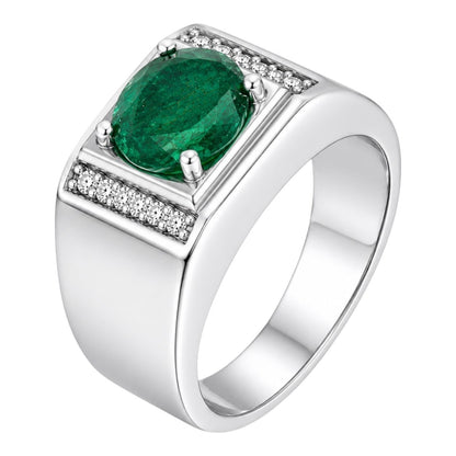 MOISSANITE Monarch Ring - 925 Silver - Genuine Green Emerald Stone