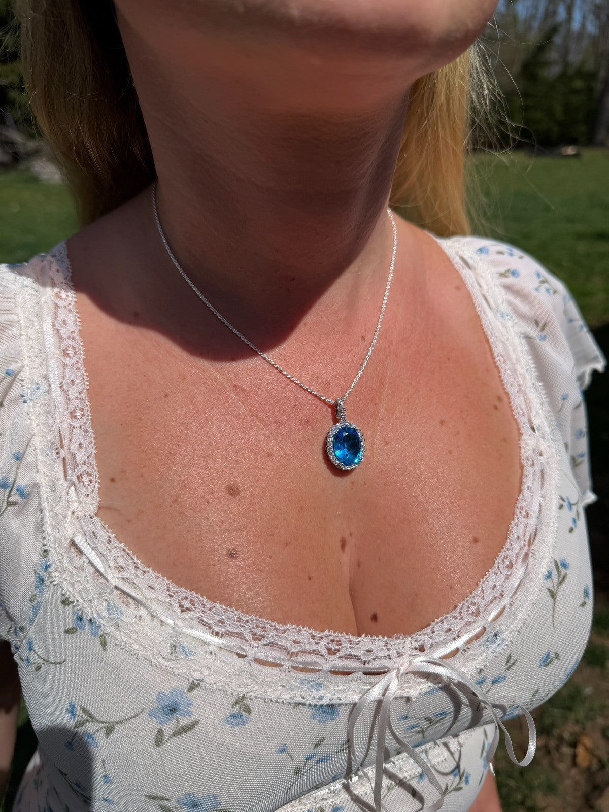 MOISSANITE Royalty Ocean Freeze Pendant - 925 Silver - Oval Lab Aquamarine Stone