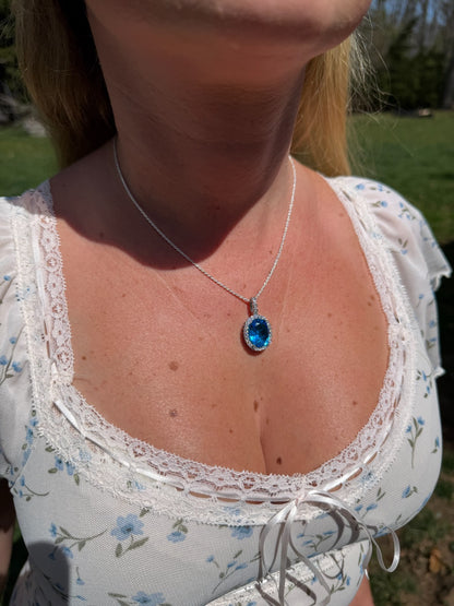 MOISSANITE Royalty Ocean Freeze Pendant - 925 Silver - Oval Lab Aquamarine Stone