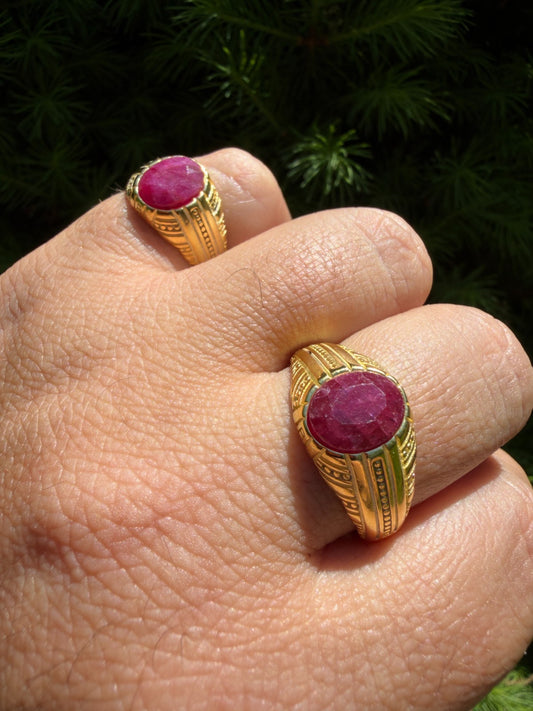 Royal Dynasty Ring - 14k Gold Vermeil 925 Silver - Genuine Red Ruby Stone