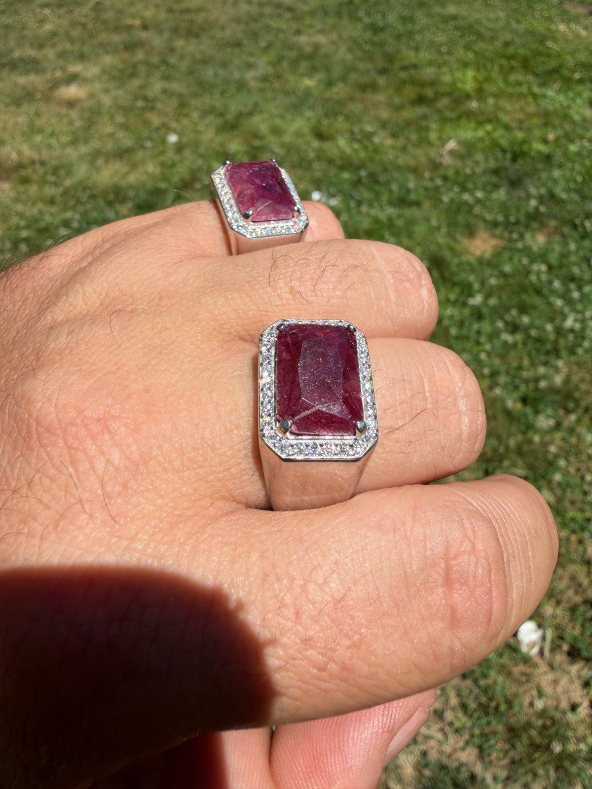 MOISSANITE Fortress Ring - 925 Silver - Genuine Red Ruby Stone