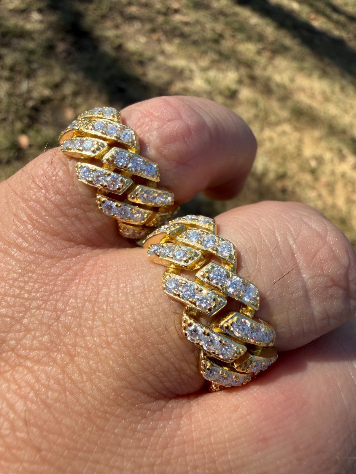 MOISSANITE 11.5mm Iced Out Prong Cuban Eternity Band Ring - 14k Gold Vermeil 925 Silver