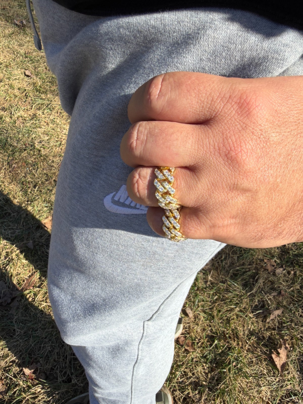 MOISSANITE 11.5mm Iced Out Prong Cuban Eternity Band Ring - 14k Gold Vermeil 925 Silver