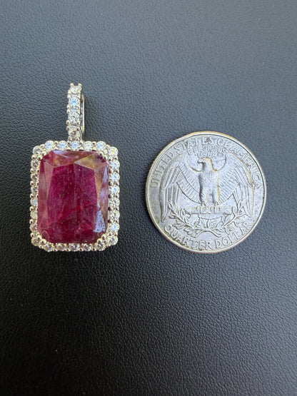 MOISSANITE Royalty Red Ruby Pendant - 925 Silver - Genuine Red Ruby Stone
