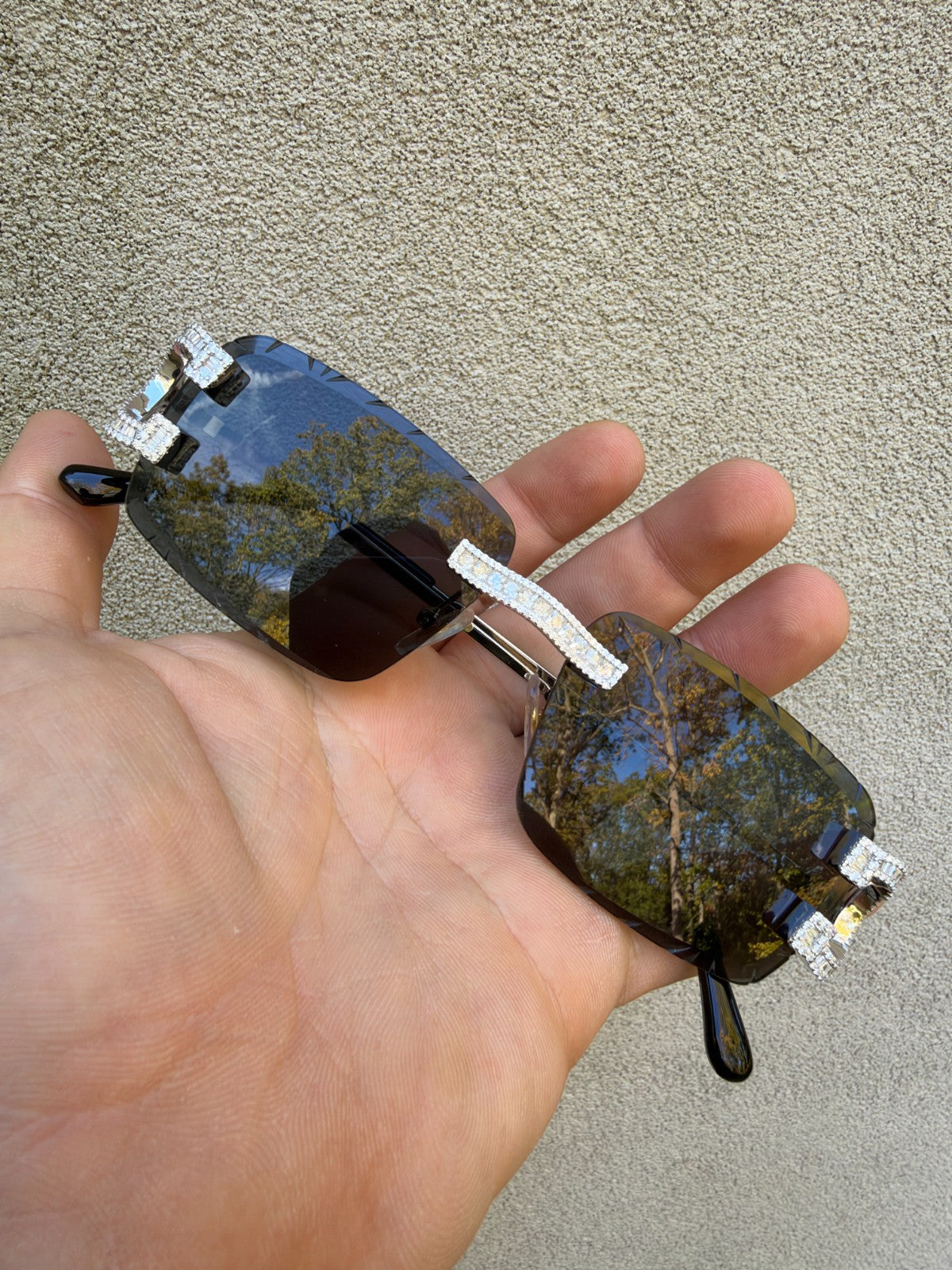 MOISSANITE Baguette Custom Iced Out Sunglasses - 925 Silver Buffs - Black