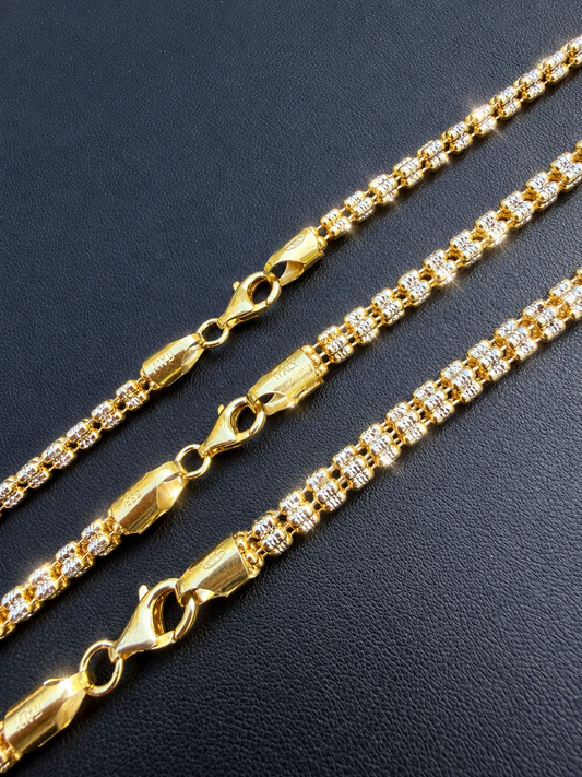 Ice Link Chain Necklace - 14k Gold Vermeil 925 Sterling Silver - 16"-30" - 4mm-5mm