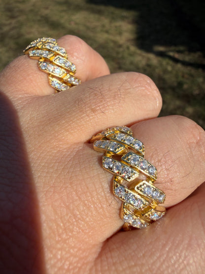 MOISSANITE 11.5mm Iced Out Prong Cuban Eternity Band Ring - 14k Gold Vermeil 925 Silver