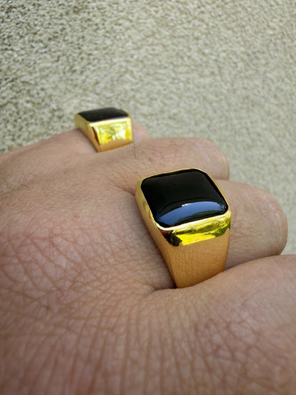 Midnight Don Ring - 14k Gold Vermeil 925 Silver - Genuine Black Onyx Stone