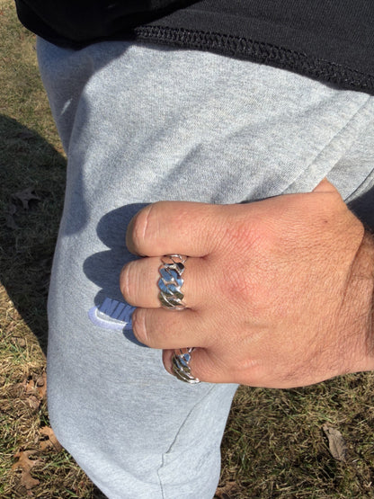 Classic 11.5mm Prong Miami Cuban Eternity Band Ring - 925 Silver - Plain