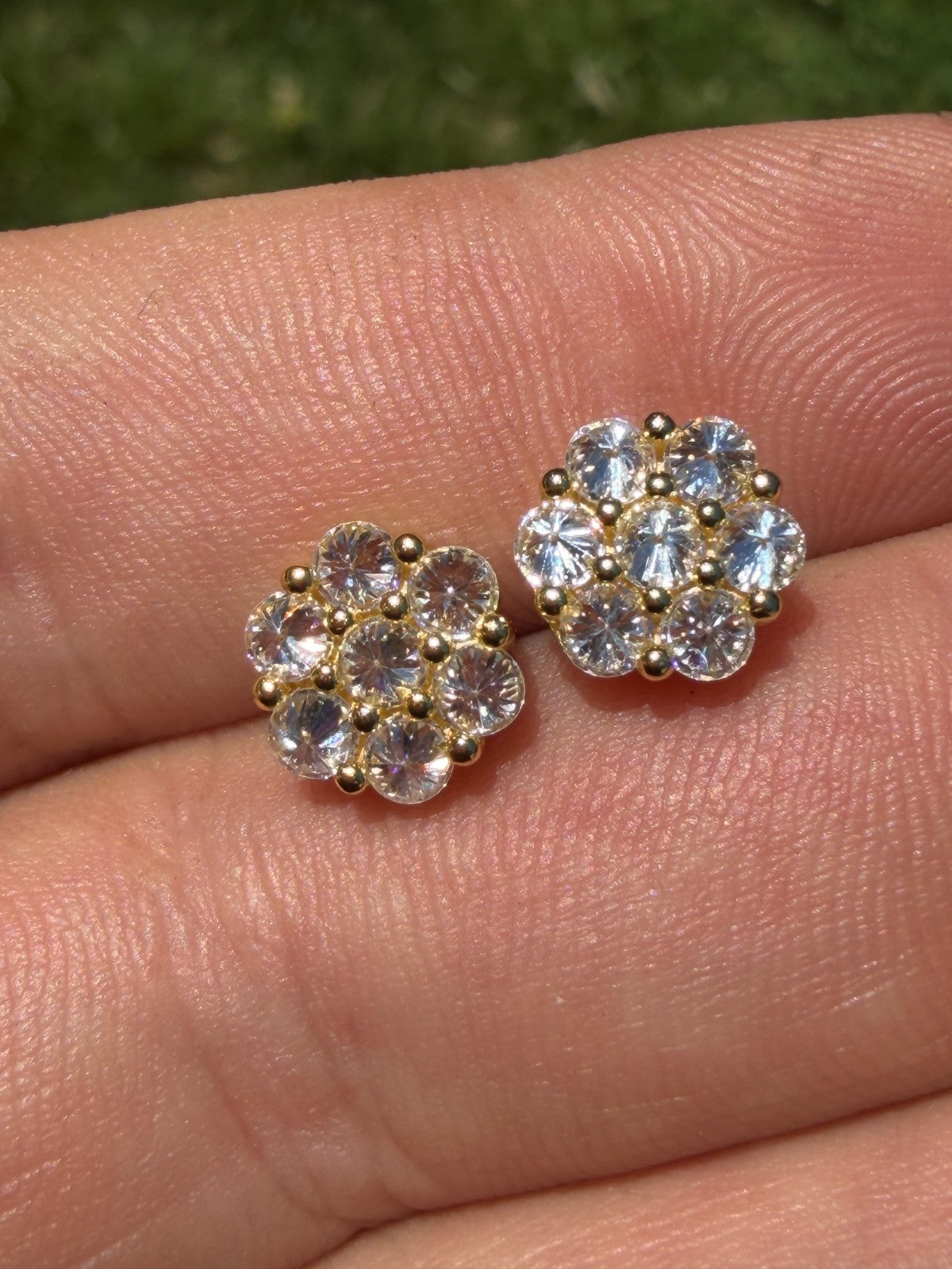 MOISSANITE Upside Down Reverse Set Cluster Iced Out Honeycomb Set Earrings - 14k Gold Vermeil 925 Silver - 6mm -11mm