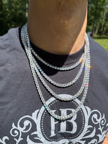 MOISSANITE Upside Down Reverse Set Tennis Chain Necklace Iced Out - 925 Silver - 5mm - 16"-30"