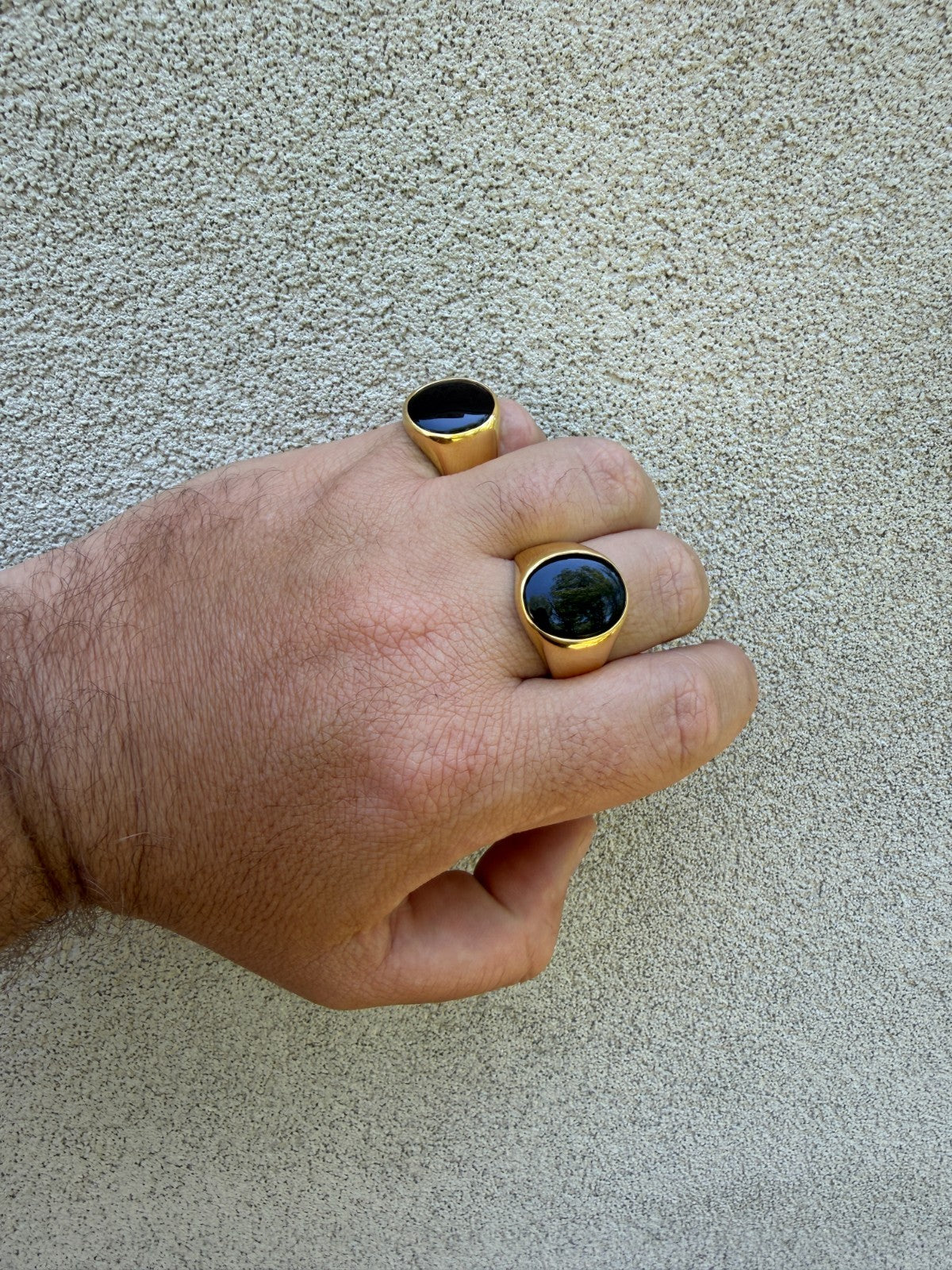Shadow Boss Ring - 14k Gold Vermeil 925 Silver - Genuine Black Onyx Stone