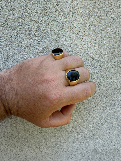 Shadow Boss Ring - 14k Gold Vermeil 925 Silver - Genuine Black Onyx Stone